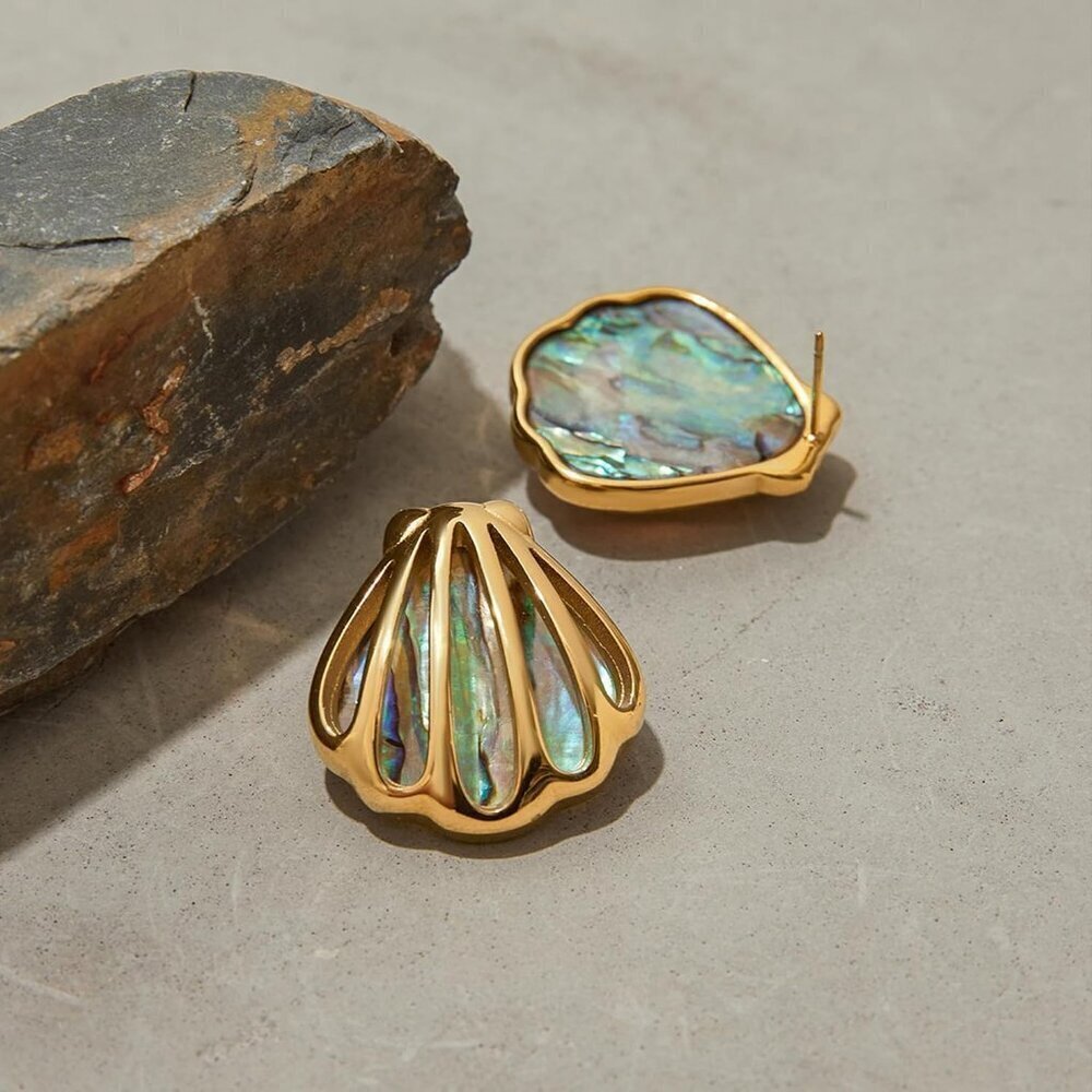🆕Women Gold Large Hollow Seashell Statement Abalone Shell Earrings Jewelry - Picture 2 of 6
